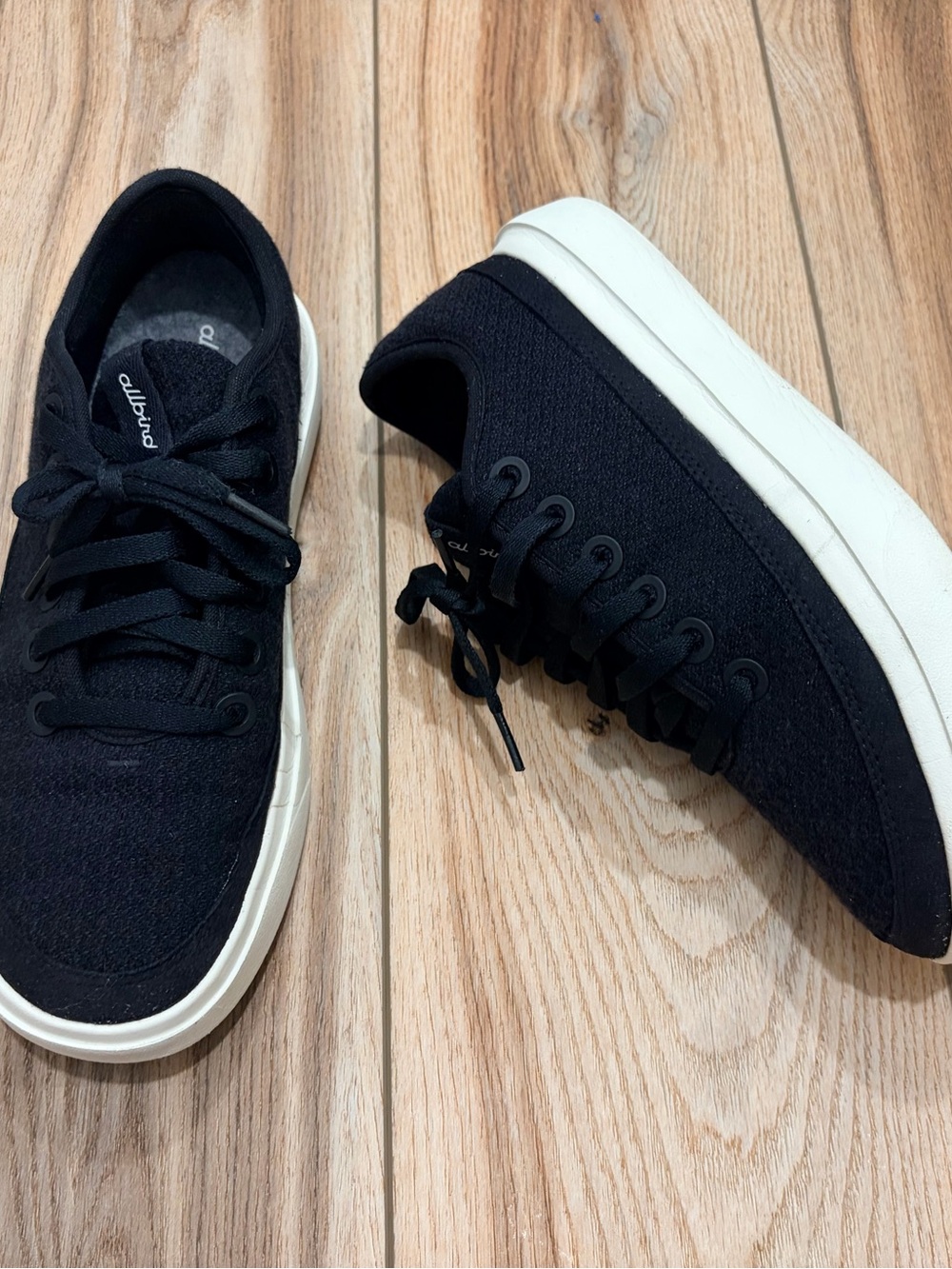allbirds Men's Black Knit Sneakers with White Platform Sole